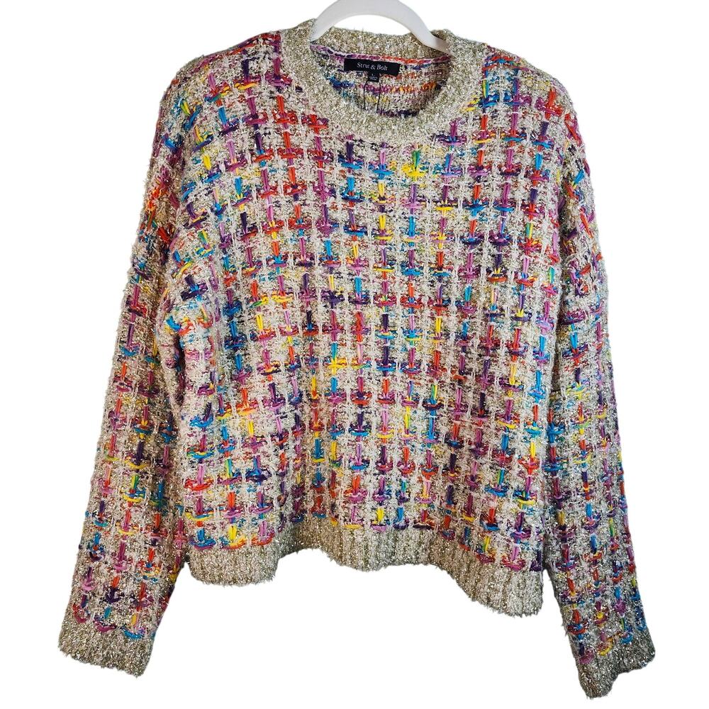Strut & Bolt Multicolor Woven Metallic Tweed Cropped Sweater Size Large